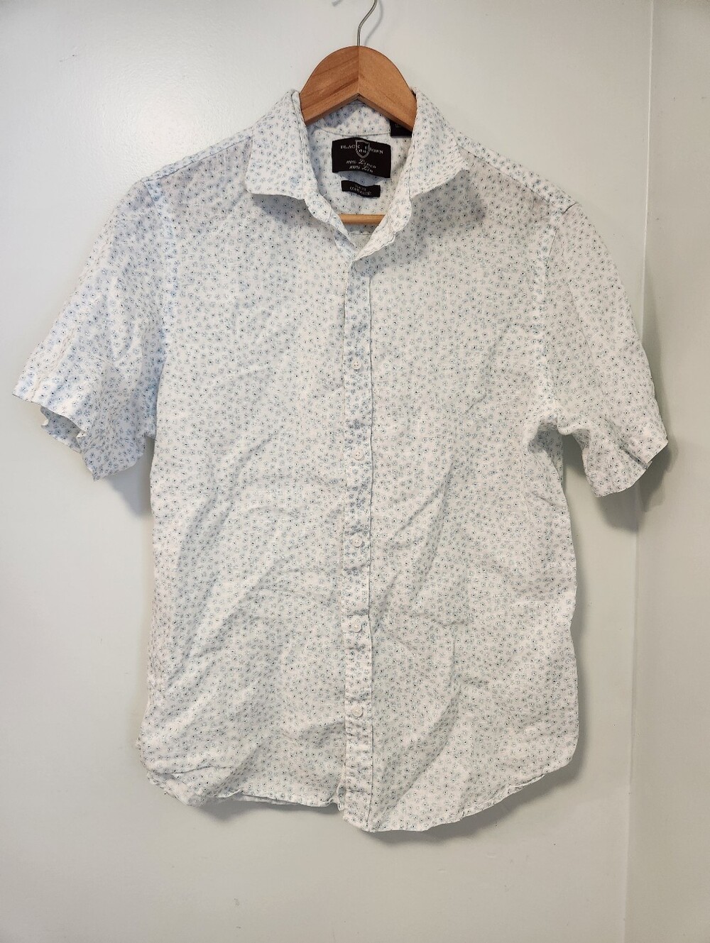 Black Brown 1826 Short Sleeved 100% Linen Button Down Floral Shirt